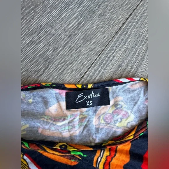 Exotica Fast Food Print Burger Fries Short Sleeve Pocket Dress Size XS - Picture 3 of 5